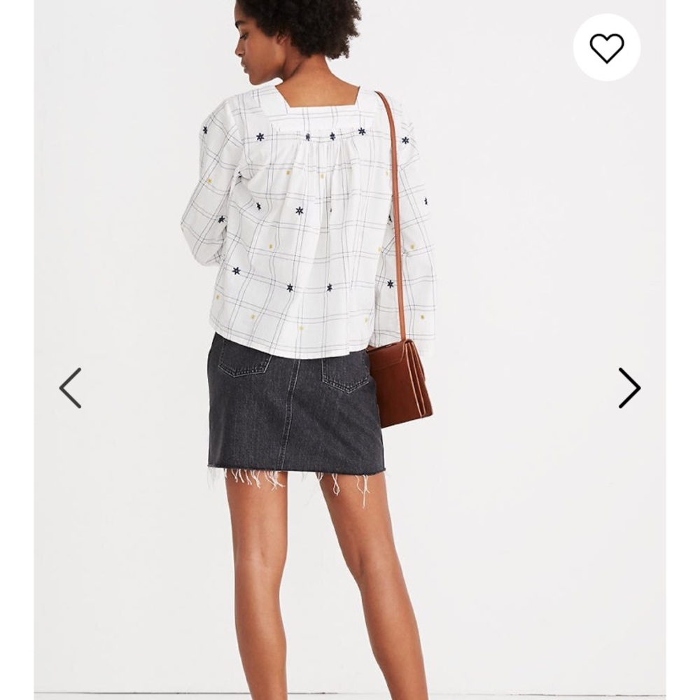 Embroidered Windowpane Square-Neck Button-Down Top - Picture 2 of 5